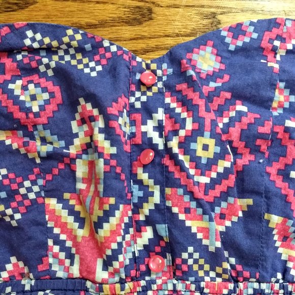 Y2K Strapless Aztec Print Purple Pink Babydoll Dress - Picture 2 of 5